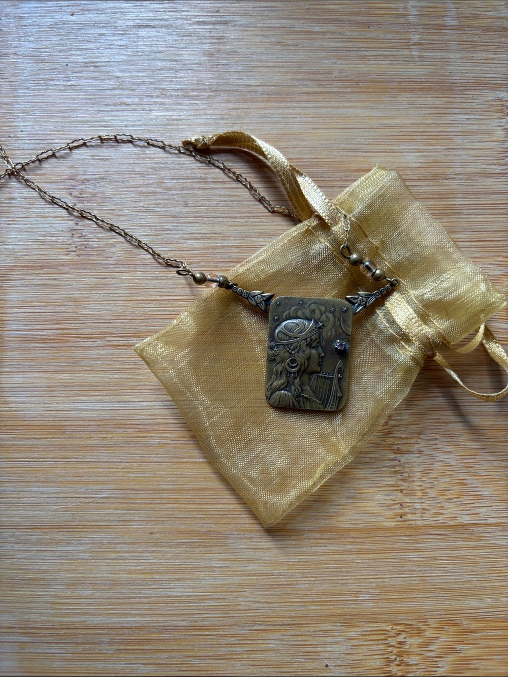 Kingston Gold-Tone Art Nouveau Relief Pendant Necklace